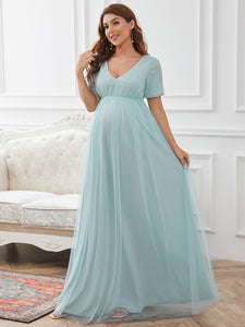 Color=Sky Blue | Cute Deep V-neck Dress for Pregnant Women-Sky Blue 3