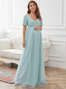 Color=Sky Blue | Cute Deep V-neck Dress for Pregnant Women-Sky Blue 4