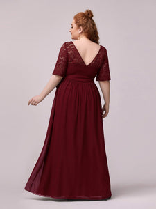 Color=Burgundy | Maxi Long Lace Illusion Wholesale Plus Size Mother Of Wholesale Bride Dresses-Burgundy 2