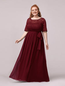 Color=Burgundy | Maxi Long Lace Illusion Wholesale Plus Size Mother Of Wholesale Bride Dresses-Burgundy 4