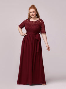 Color=Burgundy | Maxi Long Lace Illusion Wholesale Plus Size Mother Of Wholesale Bride Dresses-Burgundy 1