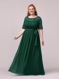 Color=Dark Green | Maxi Long Lace Illusion Wholesale Plus Size Mother Of Wholesale Bride Dresses-Dark Green 4