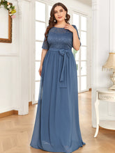 Load image into Gallery viewer, Color=Dusty Navy | Maxi Long Lace Illusion Wholesale Plus Size Mother Of Wholesale Bride Dresses-Dusty Navy 2