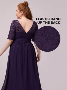 Color=Dark Purple | Maxi Long Lace Illusion Wholesale Plus Size Mother Of Wholesale Bride Dresses-Dark Purple 6