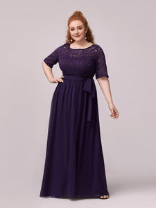 Color=Dark Purple | Maxi Long Lace Illusion Wholesale Plus Size Mother Of Wholesale Bride Dresses-Dark Purple 1