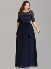 Load image into Gallery viewer, Color=Navy Blue | Maxi Long Lace Illusion Wholesale Plus Size Mother Of Wholesale Bride Dresses-Navy Blue 3