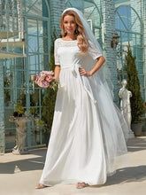 Load image into Gallery viewer, Color=White | Simple Half Sleeves Chiffon Wedding Dress With Belt-White 3
