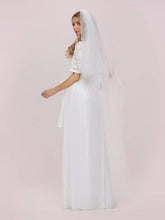 Load image into Gallery viewer, Color=White | Simple Half Sleeves Chiffon Wedding Dress With Belt-White 6