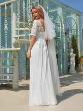 Load image into Gallery viewer, Color=White | Simple Half Sleeves Chiffon Wedding Dress With Belt-White 2