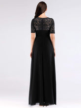 Load image into Gallery viewer, COLOR=Black | Floor Length Empire Waist Evening Dress-Black 4