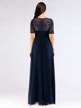 Load image into Gallery viewer, COLOR=Navy Blue | Floor Length Empire Waist Evening Dress-Navy Blue 4