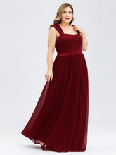Load image into Gallery viewer, COLOR=Burgundy | Elegant A Line Long Chiffon Bridesmaid Dress With Lace Bodice-Burgundy 5