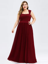 Load image into Gallery viewer, COLOR=Burgundy | Elegant A Line Long Chiffon Bridesmaid Dress With Lace Bodice-Burgundy 4