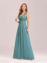 Load image into Gallery viewer, COLOR=Dusty Blue | Elegant A Line Long Chiffon Bridesmaid Dress With Lace Bodice-Dusty Blue 3