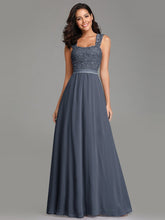 Load image into Gallery viewer, COLOR=Dusty Navy | Elegant A Line Long Chiffon Bridesmaid Dress With Lace Bodice-Dusty Navy 1
