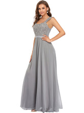 Load image into Gallery viewer, Color=Grey | elegant-a-line-chiffon-wholesale-bridesmaid-dress-with-lace-bodice-ez07704-Grey 9