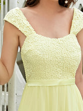 Load image into Gallery viewer, COLOR=Yellow | Elegant A Line Long Chiffon Bridesmaid Dress With Lace Bodice-Yellow 5
