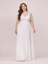Load image into Gallery viewer, Color=Cream | Plus Size Floral Lace Sequin Print Evening Dresses With Cap Sleeve-Cream 4