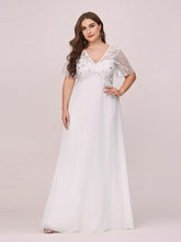 Load image into Gallery viewer, Color=Cream | Plus Size Floral Lace Sequin Print Evening Dresses With Cap Sleeve-Cream 1