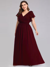 Load image into Gallery viewer, Color=Burgundy | Plus Size Women Floral Sequin Print Fishtail Tulle Dresses Ez07709-Burgundy 1