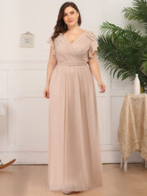Load image into Gallery viewer, Color=Blush | Plus Size Women Floral Sequin Print Fishtail Tulle Dresses Ez07709-Blush 1