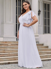 Load image into Gallery viewer, Color=White | V Neck A Line Floor Length Wholesale Bridesmaid Dresses-White 8