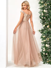 Load image into Gallery viewer, Color=Rose Gold | Wholesale High Waist Tulle &amp; Sequin Sleevless Evening Dress-Rose Gold 2