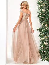 Load image into Gallery viewer, Color=Rose Gold | Wholesale High Waist Tulle & Sequin Sleevless Evening Dress-Rose Gold 2