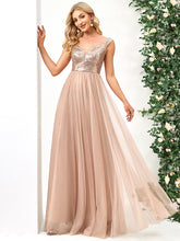 Load image into Gallery viewer, Color=Rose Gold | Wholesale High Waist Tulle &amp; Sequin Sleevless Evening Dress-Rose Gold 3