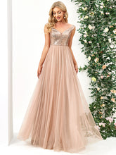 Load image into Gallery viewer, Color=Rose Gold | Wholesale High Waist Tulle &amp; Sequin Sleevless Evening Dress-Rose Gold 4
