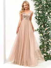 Load image into Gallery viewer, Color=Rose Gold | Wholesale High Waist Tulle & Sequin Sleevless Evening Dress-Rose Gold 4