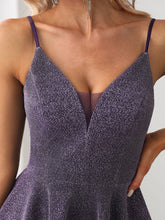 Load image into Gallery viewer, Color=Dark Purple | Shiny Spaghetti Strap Short A Line Prom Dress-Dark Purple 5