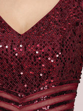 Load image into Gallery viewer, Color=Burgundy | Elegant Paillette & Chiffon V-Neck A-Line Sleeveless Plus Size Evening Dresses-Burgundy 5