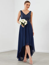 Load image into Gallery viewer, Color=Navy Blue | Elegant Paillette & Chiffon V-Neck A-Line Sleeveless Plus Size Evening Dresses-Navy Blue 1