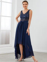 Load image into Gallery viewer, Color=Navy Blue | Elegant Paillette & Chiffon V-Neck A-Line Sleeveless Plus Size Evening Dresses-Navy Blue 3