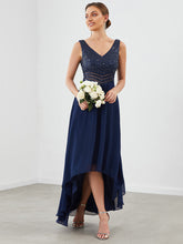 Load image into Gallery viewer, Color=Navy Blue | Elegant Paillette & Chiffon V-Neck A-Line Sleeveless Plus Size Evening Dresses-Navy Blue 4