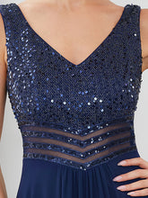 Load image into Gallery viewer, Color=Navy Blue | Elegant Paillette & Chiffon V-Neck A-Line Sleeveless Plus Size Evening Dresses-Navy Blue 5