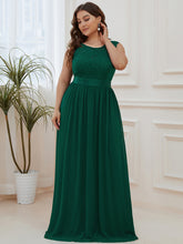 Load image into Gallery viewer, Color=Dark Green | Classic Round Neck V Back A-Line Chiffon Bridesmaid Dresses With Lace-Dark Green 1