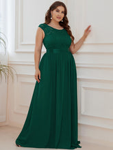 Load image into Gallery viewer, Color=Dark Green | Classic Round Neck V Back A-Line Chiffon Bridesmaid Dresses With Lace-Dark Green 3