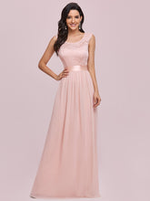 Load image into Gallery viewer, Color=Pink | Classic Round Neck V Back A-Line Chiffon Bridesmaid Dresses With Lace-Pink 6