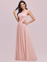 Load image into Gallery viewer, Color=Pink | Classic Round Neck V Back A-Line Chiffon Bridesmaid Dresses With Lace-Pink 8