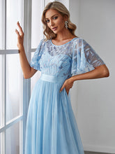 Load image into Gallery viewer, Color=Sky Blue | Sequin Print Maxi Long Wholesale Evening Dresses With Cap Sleeve-Sky Blue 5
