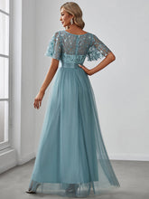 Load image into Gallery viewer, Color=Dusty blue | Sequin Print Maxi Long Wholesale Evening Dresses with Cap Sleeve-Dusty blue 2