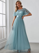 Load image into Gallery viewer, Color=Dusty blue | Sequin Print Maxi Long Wholesale Evening Dresses with Cap Sleeve-Dusty blue 4