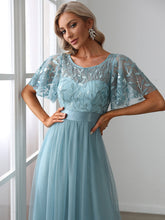 Load image into Gallery viewer, Color=Dusty blue | Sequin Print Maxi Long Wholesale Evening Dresses with Cap Sleeve-Dusty blue 5