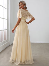 Load image into Gallery viewer, Color=Gold | Sequin Print Maxi Long Wholesale Evening Dresses with Cap Sleeve-Gold 2