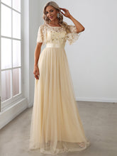 Load image into Gallery viewer, Color=Gold | Sequin Print Maxi Long Wholesale Evening Dresses with Cap Sleeve-Gold 3