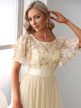 Load image into Gallery viewer, Color=Gold | Sequin Print Maxi Long Wholesale Evening Dresses with Cap Sleeve-Gold 5
