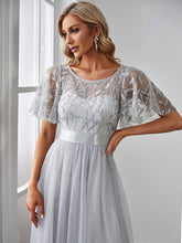 Load image into Gallery viewer, Color=Grey | Sequin Print Maxi Long Wholesale Evening Dresses with Cap Sleeve-Grey 5