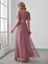 Load image into Gallery viewer, Color=Orchid | Sequin Print Maxi Long Wholesale Evening Dresses with Cap Sleeve-Orchid 2